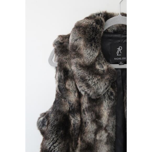 Rachel Zoe Brown Faux Fur Chunky Collared Open Front Vest Sz M - Picture 3 of 6